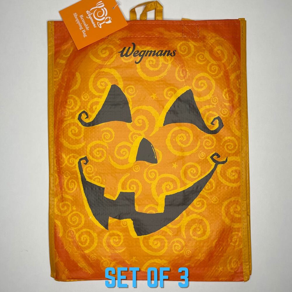 Set of 3! Wegmans — HALLOWEEN Pumpkin Jack-o-Lantern Trick or Treat Tote Bag NWT
